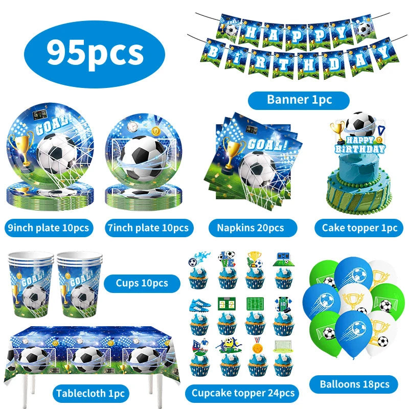 Blue Football Birthday Party Decoration Supply Birthday Soccer Plates Cups Napkins Towel Paper Tableware Tablecloth Party Favor
