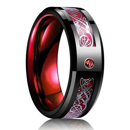30 Colors Fashion 8MM Men Stainless Steel Celtic Dragon Rings Inlay Carbon Fiber Rings For Men Women Wedding Party Jewelry Gifts