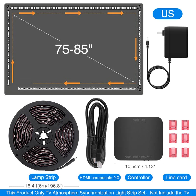 TV Ambient Backlight For 40-85Inch Color Real-Time Sync LED Light Strip For 4K HDMI-Compatible 2.0 Device Sync Box Light Kit