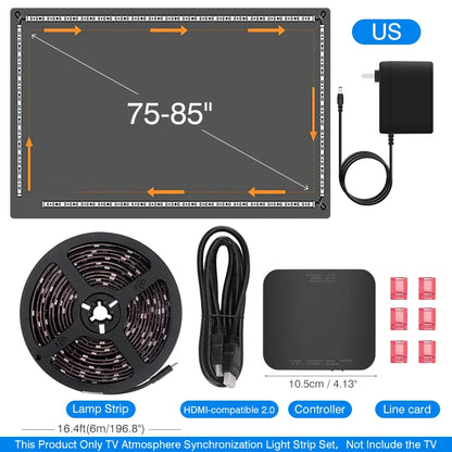 TV Ambient Backlight For 40-85Inch Color Real-Time Sync LED Light Strip For 4K HDMI-Compatible 2.0 Device Sync Box Light Kit
