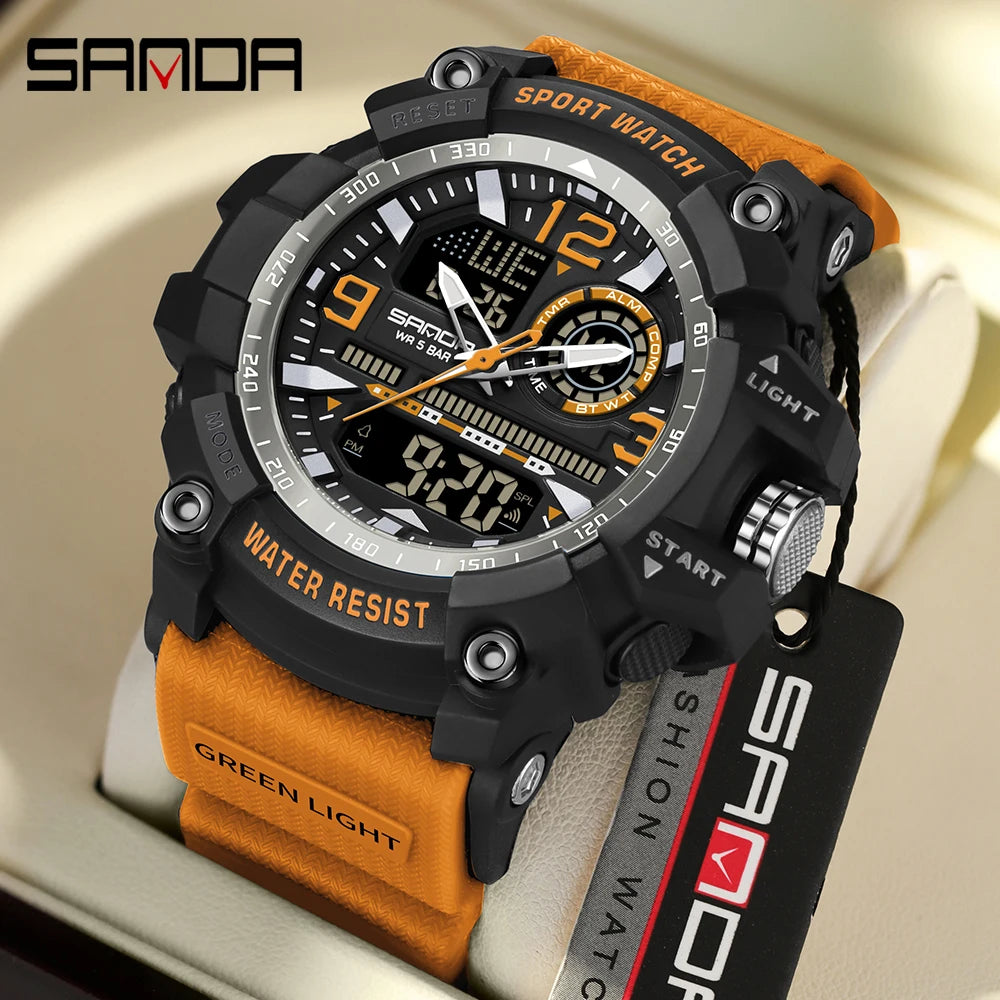 SANDA 3367 Men's Electronic Watch Large Dial Multi Functional Outdoor Waterproof Student Sports Electronic Watch
