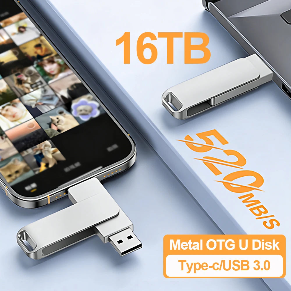 Metal Pendrive 2TB USB 3.0 Type-C Interface High Speed Pen Drive 8TB 4TB Large Capacity Mechanical Style Memoria USB 16TB U Disk