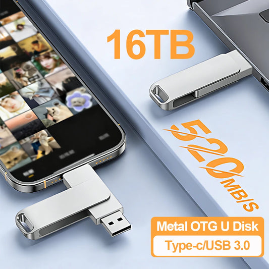 Metal Pendrive 2TB USB 3.0 Type-C Interface High Speed Pen Drive 8TB 4TB Large Capacity Mechanical Style Memoria USB 16TB U Disk