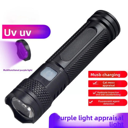 365nm UV Flashlight USB- C Rechargeable Life-grade Waterproof Ultraviolet Torch Light Handheld Mini 365nm Purple Light Wick