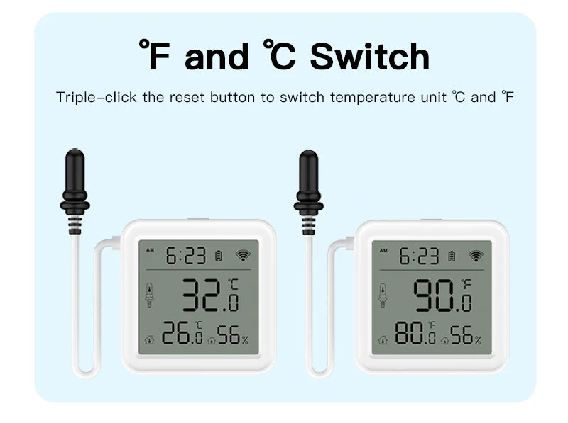 Tuya Zigbee WiFi Temperature and Humidity Sensor with External Probe Smart Home Thermometer work with SmartLife,for Refrigerator
