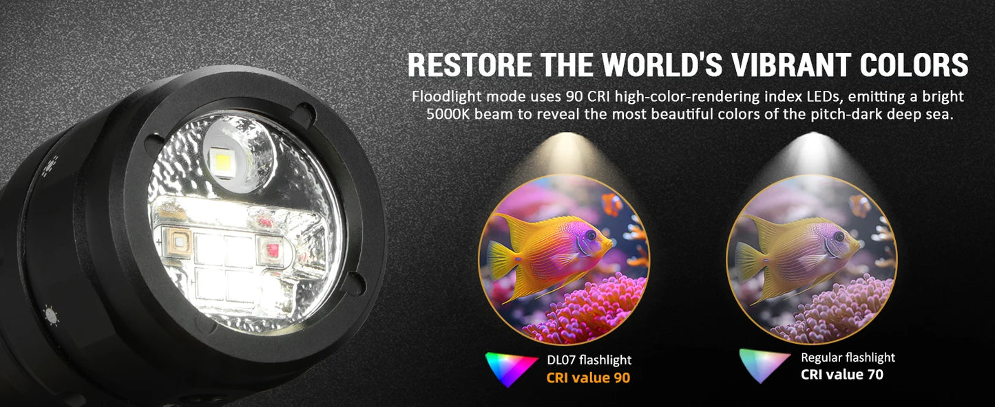 Wurkkos DL07 Scuba Diving Flashlight 26650 Multi Color LED Lamp White Red Light 3000LM EDC Underwater Lantern IPX8 Rotary Switch