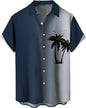 Summer Men's Gradient Sketch Coconut Tree 3D Printed Shirt, Vintage Hawaiian Tropical Quick Drying Loose Shirt