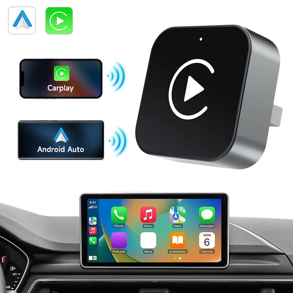 2 in 1 Wireless CarPlay Android Auto Adapter Carplay AI Box Auto Connect Wireless CarPlay Adapter for Factory Wired CarPlay Cars