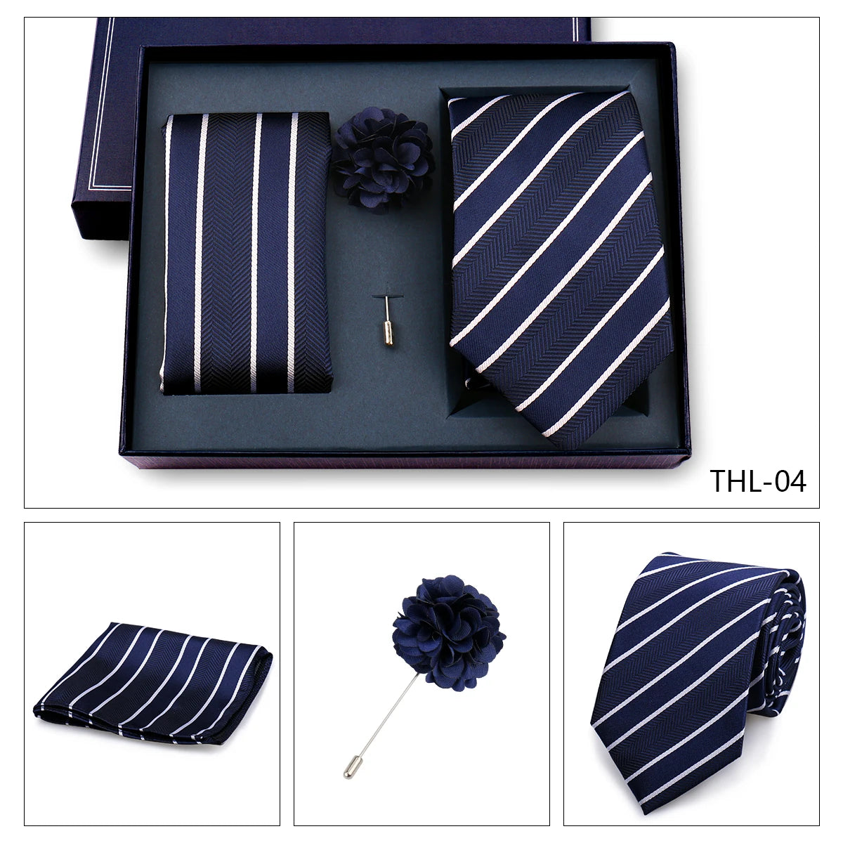 Elegant Ties For Men Classic Paisly Neck Tie Pocket Square Brooch Set With Gift Box Mens Business Wedding Suit Accessories