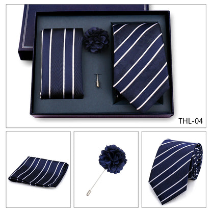 Elegant Ties For Men Classic Paisly Neck Tie Pocket Square Brooch Set With Gift Box Mens Business Wedding Suit Accessories
