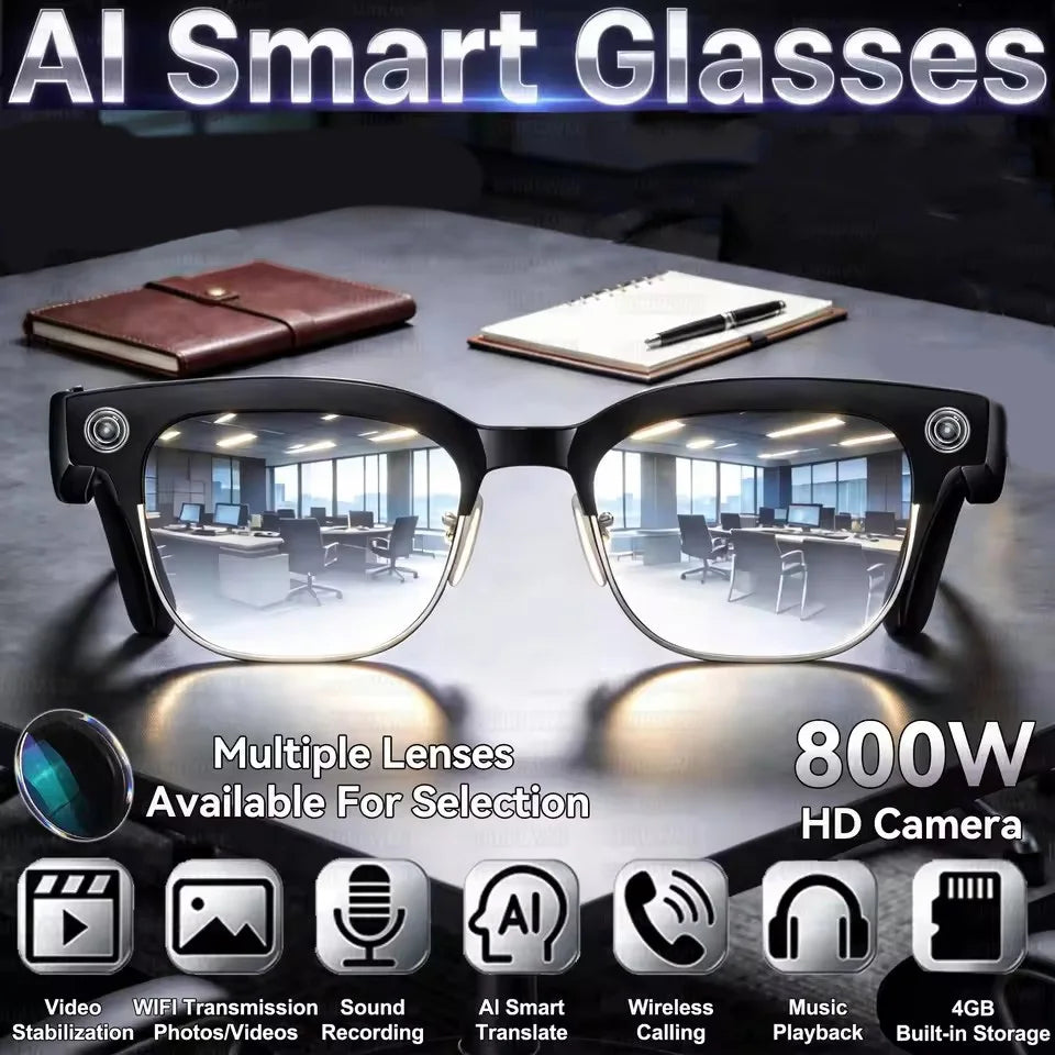 2026 New AI Smart Photo Glasses 800W Camera Anti-shake HD Video Recording Translation Voice Assistant Music BTCall Smart Glasses
