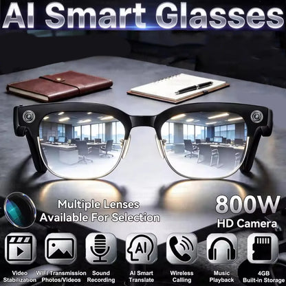 2026 New AI Smart Photo Glasses 800W Camera Anti-shake HD Video Recording Translation Voice Assistant Music BTCall Smart Glasses