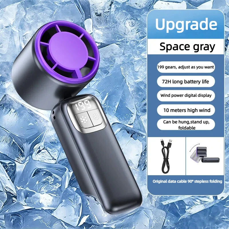 199 High Speed Handheld Fan 3000MAH Cooling Ice Cooler Rechargeable USB Brushless Motor  Jet Fan for Outdoor Travel Office