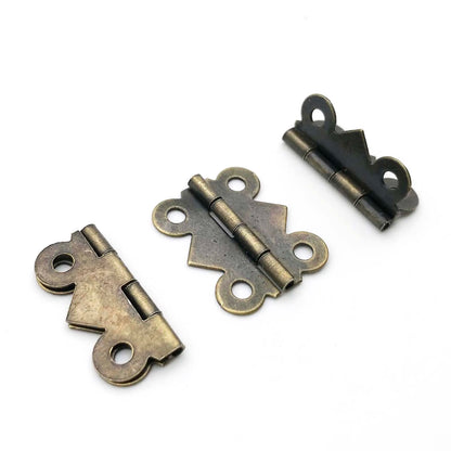 12pcs Mini Butterfly Shape Jewelry Chest Gift Wine Wooden Box Case Furniture Dollhouse Door Hinge with Screw 17x20 20x25 25x30mm