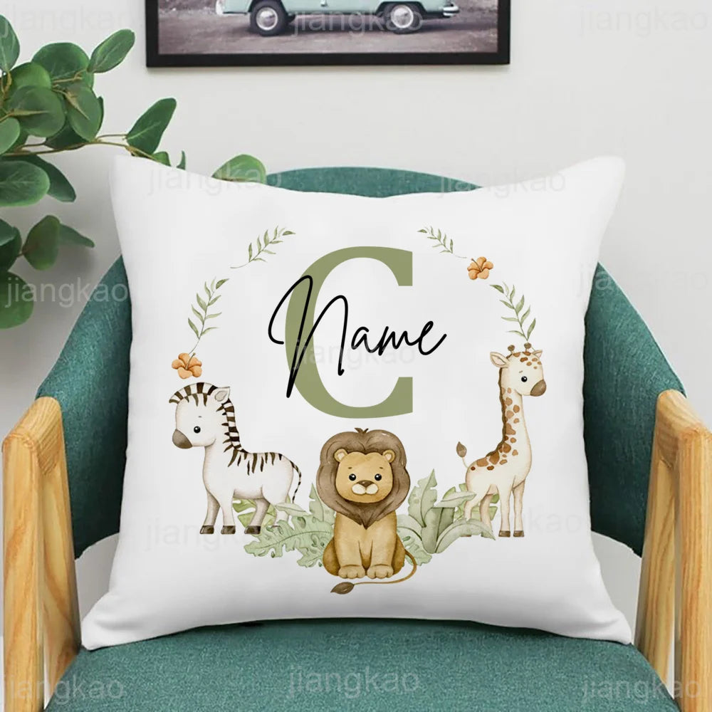 Animal with Name Pillow Case Personalized Pillow Dust Cover Bedroom Kids Wild Party Decoration Pillowcase Birthday Children Gift