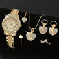 6PCS Women Watch Luxury Elegant Alloy Watch Crystal Wristwatch For Ladies Gift Quartz Watch Alloy Rhinestone Bracelet Montre