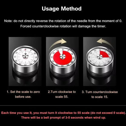 Stainless Steel Timer Kitchen Magnet Mechanical Egg Timer Home Baking Cooking Alarm Clock