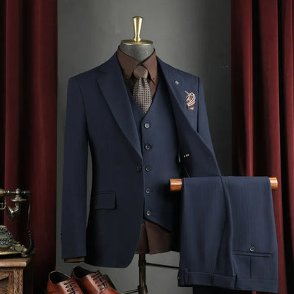 Men Suit Outfit Simple Solid Turn Down Collar Blazer Man Single-breasted Vest Straight-leg Pant Male Slim Wedding 3-piece Set