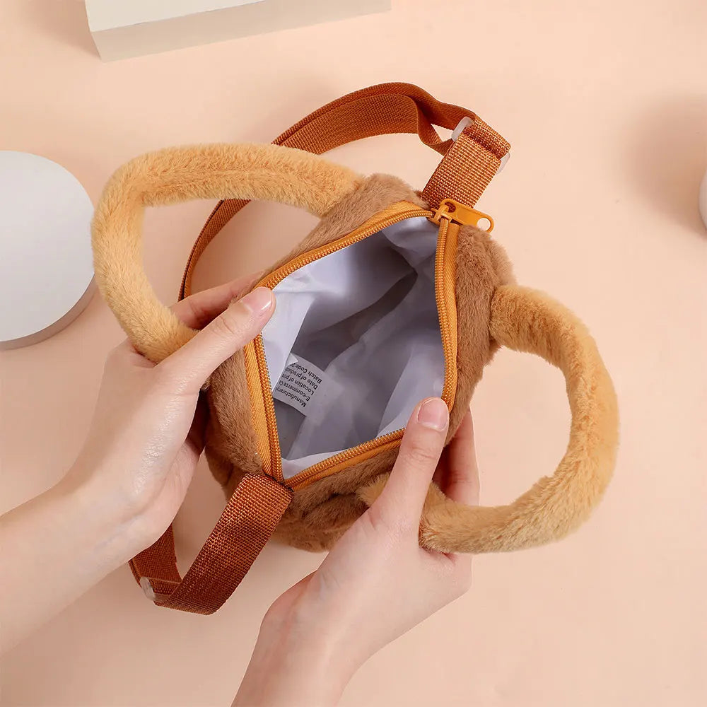 Stylish Cute Embroidered Capybara Plush Handbag Kawaii Cartoon Plush Shoulder Bag Lightweight Soft Small School Bag Square Bag