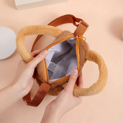 Stylish Cute Embroidered Capybara Plush Handbag Kawaii Cartoon Plush Shoulder Bag Lightweight Soft Small School Bag Square Bag