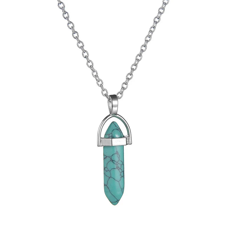 2Pcs/Set Luminous Hexagonal Column Heart Pendant Couple Magnetic Necklace Natural Stone Geometric Pendant Necklace Jewelry Gifts