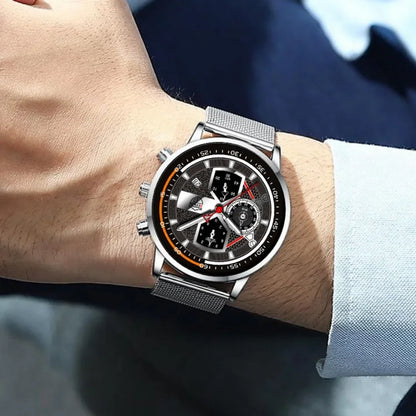 DEYROS Luxury 1/6 Pcs/ Set Men's Watch Set Quartz Outdoor Mesh Alloy Strap Trendy Style Men's Watches Gift Ideas