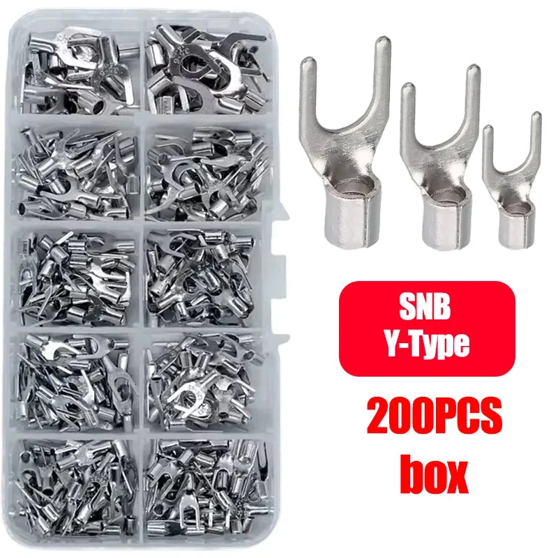O/Y Type Copper Ring Fork Terminals Kit Insulation Cold-Pressed Terminal Electrical Brass Cable Wire Connector Crimp Spade Clip
