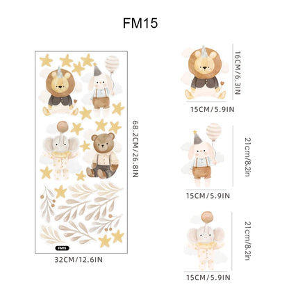 Boho Cute Cartoon Animal Elephant Lion Star Dreamy Wallpaper Stickers For Baby Girl Room Wall Decals Interior Playful Room Decor