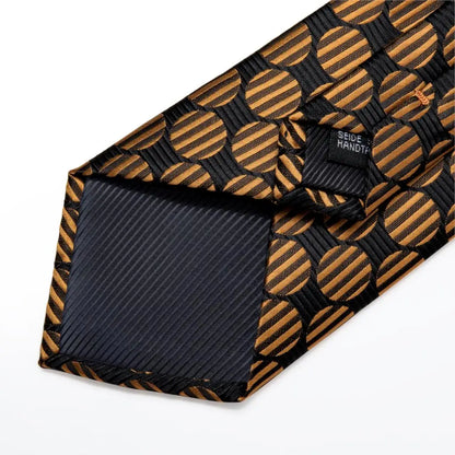 Fashion Men Tie Luxury Gold Black Dot Striped Paisley Silk Wedding Tie For Men DiBanGu Designer Hanky Cufflinks Gift Tie Set