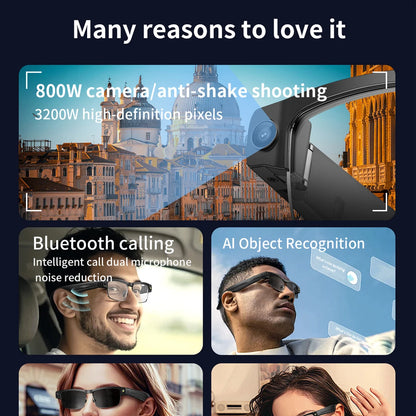 Okulary AI Smart Camera HD Tłumaczenie w Czasie Rzeczywistym Bezprzewodowe Bluetooth Połączenia Dotykowe Sportowe dla Mężczyzn Muzyczne Okulary z Tłumaczem Języka