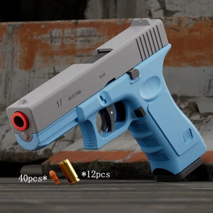 Shell Throwing G17 Automatic Shooting Soft Bullet Toy Gun with Blowback Outdoor Sports Shooting Game Christmas Gift for Children