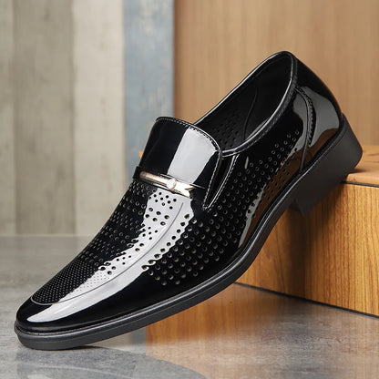 Men's Summer Breathable Leather Shoes Hollow out Comfortable Anti-Slip Formal Derby Shoes-2119-1