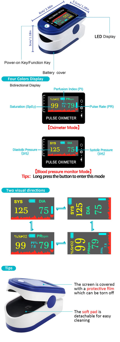 Finger Clip Sphygmomanometer and Oximeter 2IN1 Home Visual Pulse Oxymeter SpO2 Saturation Medical Health Blood Pressure Monitor