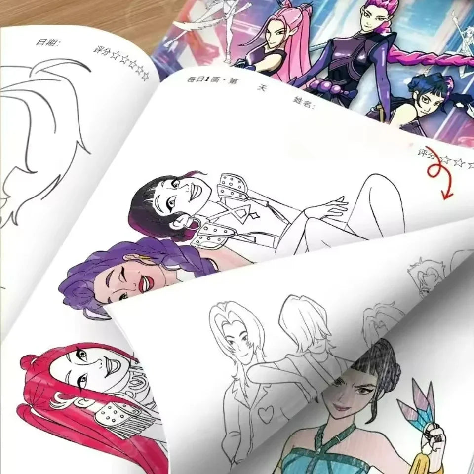 Stress Relief Coloring Book Cute Anime Girls 36/56 Pages Relaxing Activity Book for Adults Kids Birthday Gifts