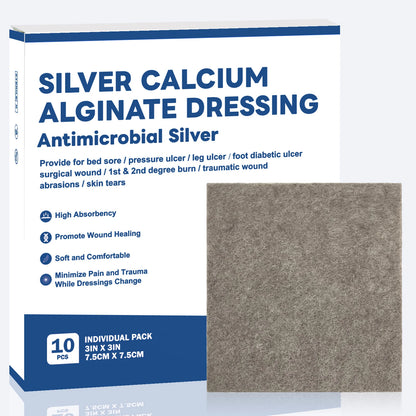 2/3/4in 5/10pcs Ag Silver Calcium Alginate Wound Dressing Pads Soft Silver Highly Absorbent Dressings for Wound Care