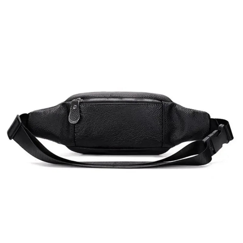 Men's Genuine Leather Chest Bag Double Zipper Cowhide Fanny Pack Casual Crossbody Sling Bag for Daily Commute & Travel