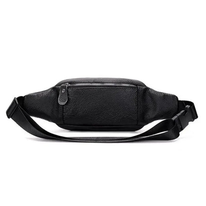 Men's Genuine Leather Chest Bag Double Zipper Cowhide Fanny Pack Casual Crossbody Sling Bag for Daily Commute & Travel
