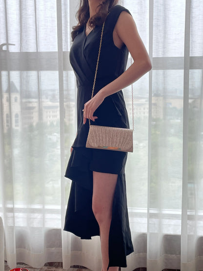 Decorative sequin pleated dinner bag Pop metal chain shoulder bag Wedding party storage bag Premium banquet evening dress bag