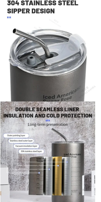 Double Wall Vacuum Insulated Reusable Coffee Tumbler Travel Mug with Straw Hot Cold Leak-proof Dishwasher Safe