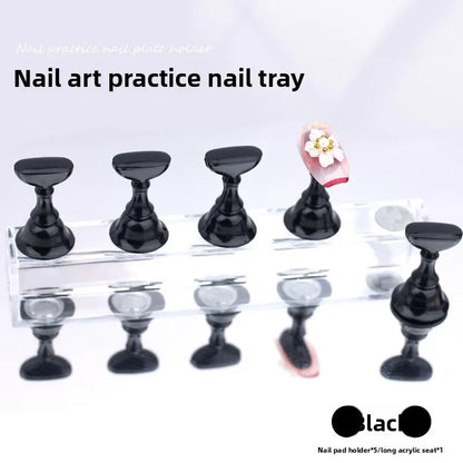5pcs Nail Holder False Nail Tip Practice Stand Crystal Base Magnetic Holder Nail Art Display For Art Salon DIY & Practice Tools