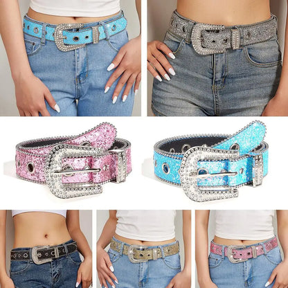 Women's Rhinestone Belt Shiny Sequined Jeans Waistband European American Fashion Decoration Versatile Glamorous Waist Chain