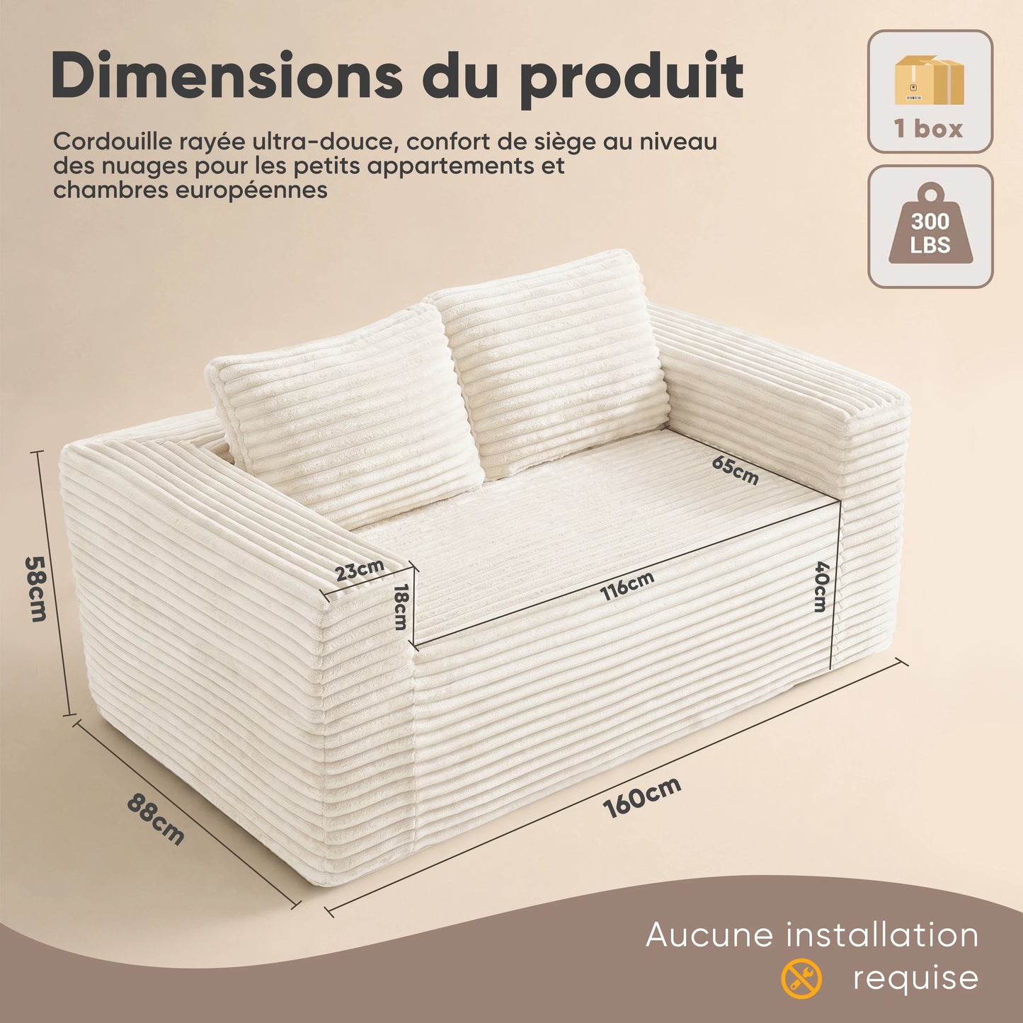 Boneless deep seat loveseat no assembly required foam base sofa plush corduroy fabric modern living room sofa for bedroom office