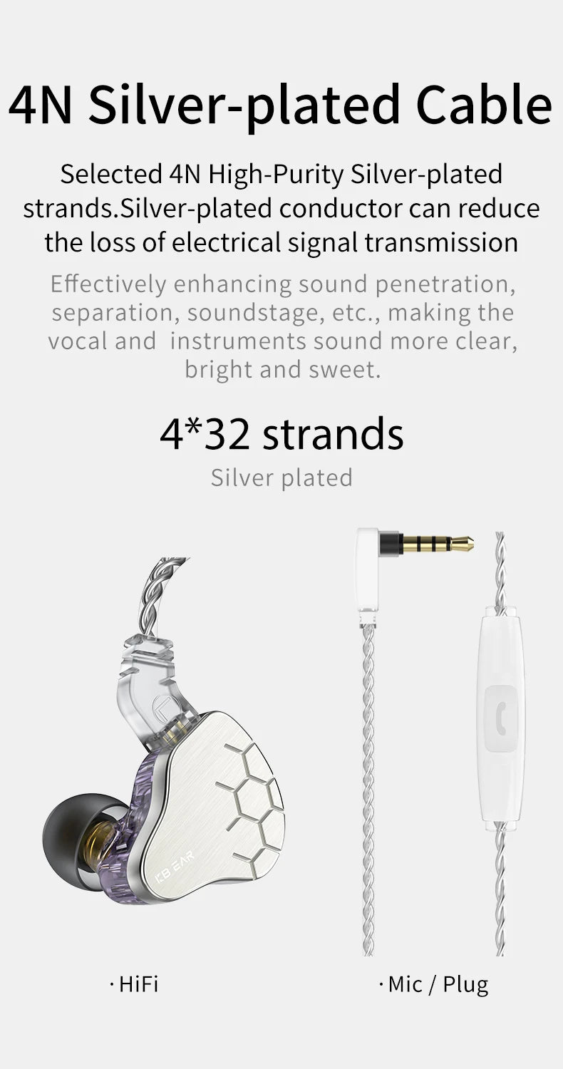 KBEAR Lark 1DD+1BA Hybrid IEM HiFi Earphones Zinc Alloy Shell 10mm Dynamic Driver Wired Headphones with Detachable 2Pin for Audiophile & Studio