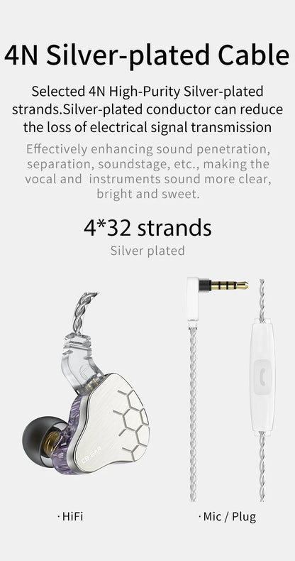 KBEAR Lark 1DD+1BA Hybrid IEM HiFi Earphones Zinc Alloy Shell 10mm Dynamic Driver Wired Headphones with Detachable 2Pin for Audiophile & Studio