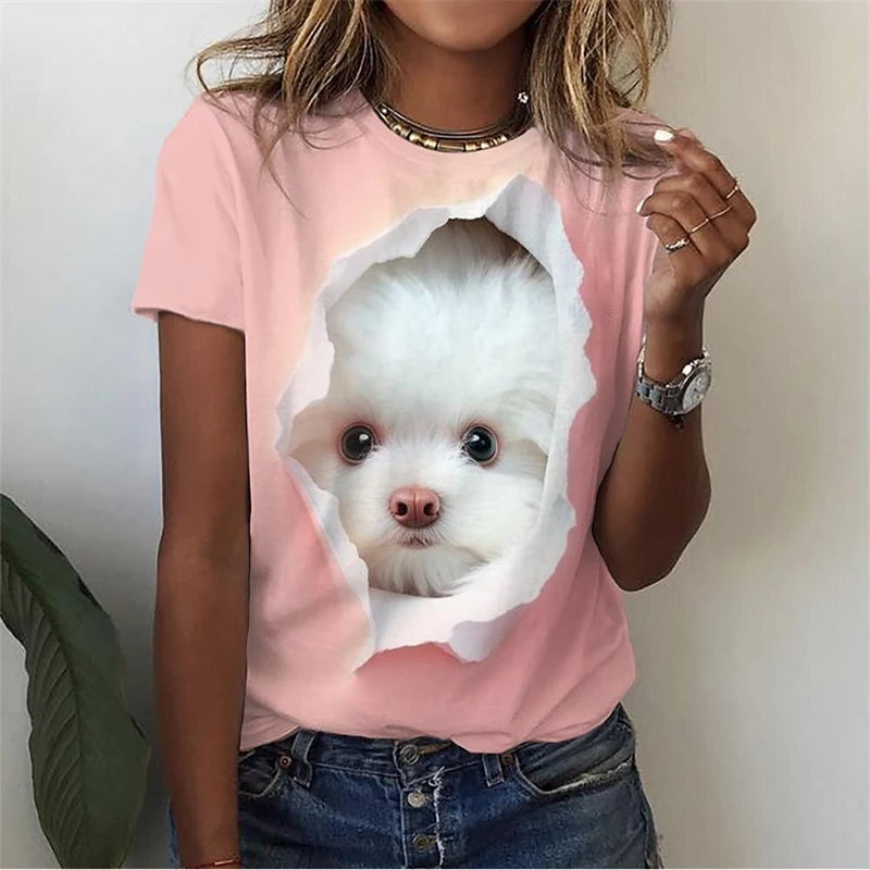 3d Kawaii Cat Printed T Shirt Women Clothing Funny Dog Animal Print Short Sleeve Tees Female Y2k Tops Girl Casual Fashion Tshirt
