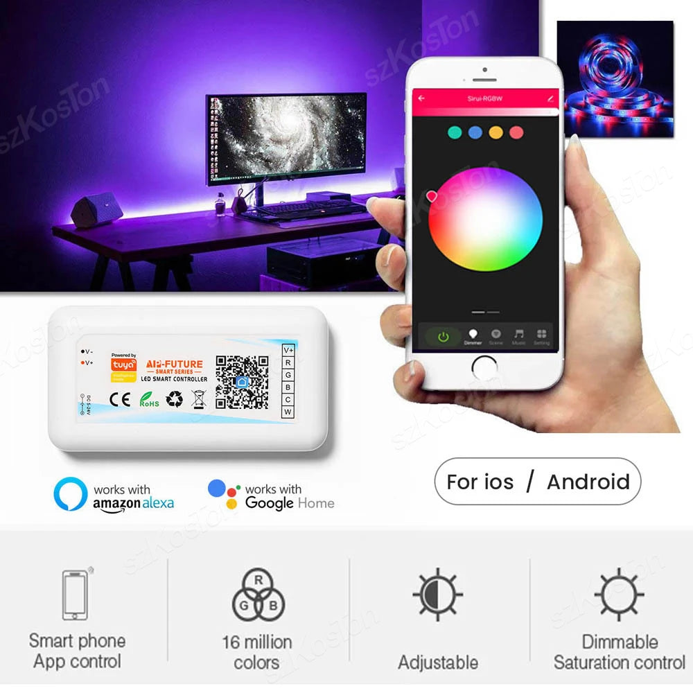Tuya WiFi Smart LED Controller RGB/RGBW/RGBCCT Single Color Dimmer DC5V-24V LED Strip Remote Switch Works with Alexa Google