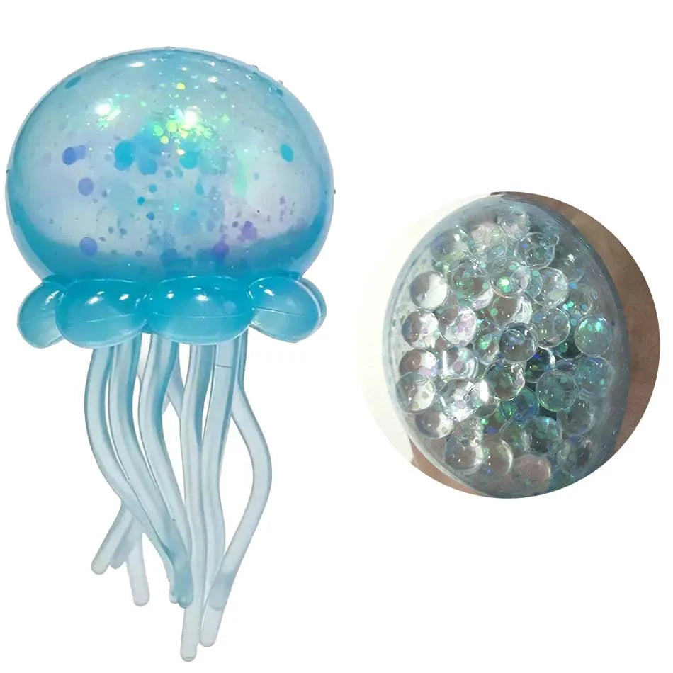 Glitter Octopus Squishy Toy Soft Stress Relief Fidget Toy Squeeze Jellyfish Squishy Compression Decompression Toy for Kid Adults