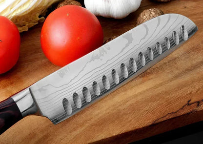 Damascus Chef's Knife Kitchen Knives Set Professional Boning Knife Meat Cleaver Utility Knife Japanese Santoku Knife with Cover