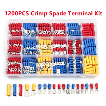 140-1200Pcs Assorted Spade Terminals Insulated Cable Splice Butt Connector Electrical Wire Crimp Ring Fork Set Ring Lugs Kit