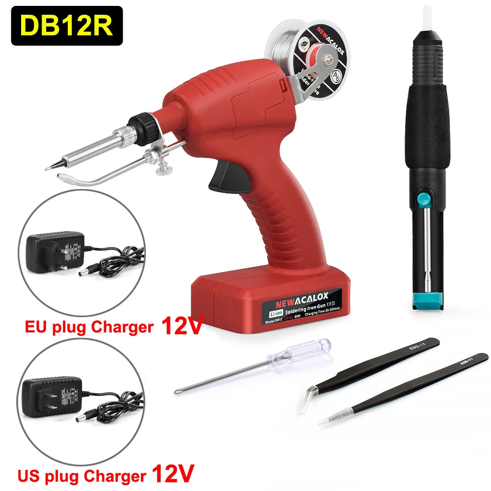 Toolour Cordless Soldering Iron DC 12V 80W Soldering Gun with 50g Solder Wire,Tin Suction Pump,Tweezers for Welding PCB Home DIY